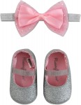 Rising Star Baby Girls Shoes and Headband Gift Box Set, Silver Bow, 6-12 Months (‎GNX88088AZ2)