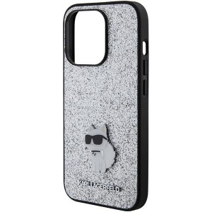 Karl Lagerfeld Fixed Glitter Choupette Logo Metal Pin Case for iPhone 15 Pro Max - Silver (3666339165307)