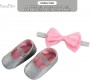 Rising Star Baby Girls Shoes and Headband Gift Box Set, Silver Bow, 6-12 Months (‎GNX88088AZ2)